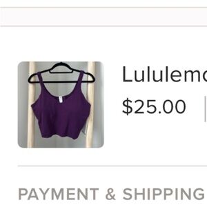 Lululemon Purple Cropped Tank Top